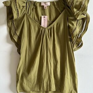 Philosophy Women’s Blouse Top Lichen Green Double Flutter Sleeve Small NWT $68